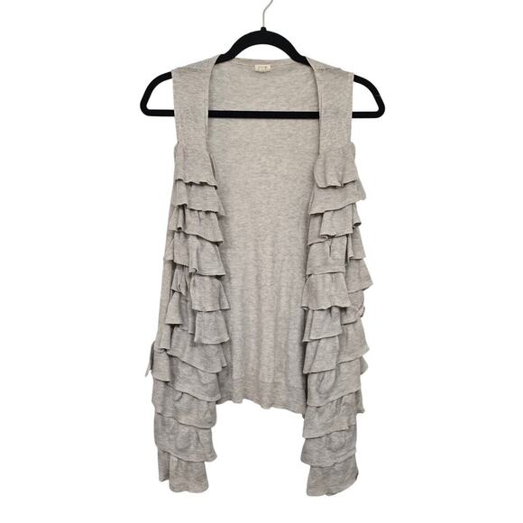 J.Crew Oatmeal Knit Vest M OpenFront Tiered Ruffle Pima Cotton Wool Blend Duster - Picture 1 of 9
